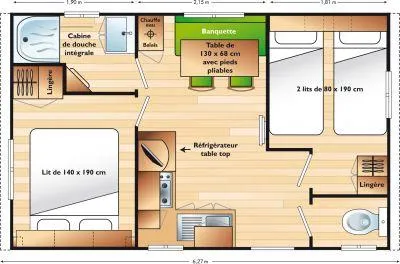 Mietunterkunft - Mobilheim Cosy - 2 Schlafzimmer - image n°6 - Camping Acacias