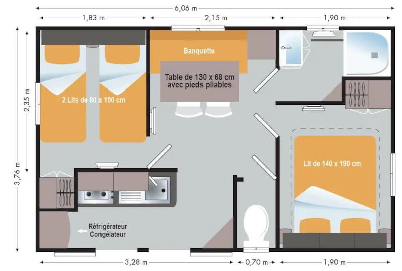 Mobil-Home Super Vénus 22M² - 2 Chambres - Terrasse Semi-Couverte 12M² - Tv