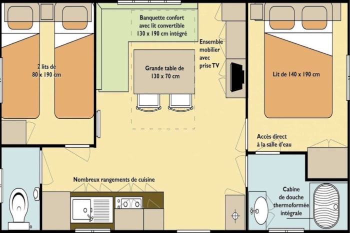 Mobil-Home Super Mercure 26M² - 2 Chambres - Terrasse Semi-Couverte 11M² - Tv