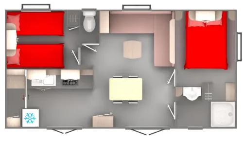 Location - Mobil-Home Confort Cocoon Clim 28M²  (2Ch-4Pers) + Terrasse Couverte + Clim - Tarif 1 À 4 Pers. - image n°7 - Flower Camping la Pinède