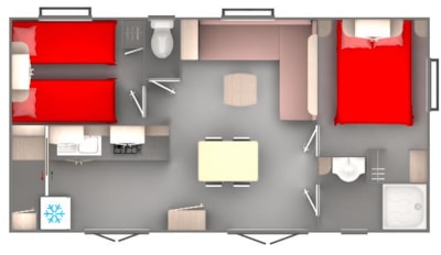 Comfort  Cocoon Mobile Home AirCo 28m² (2 bedrooms - 4 people) + Covered Terrace + Air Co -