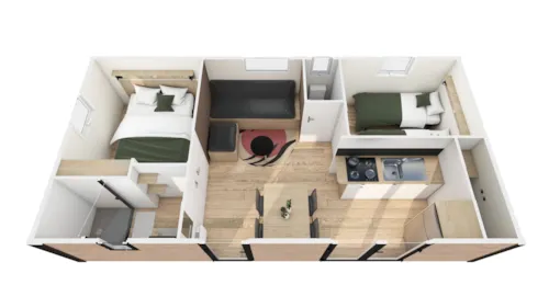 Location - Mobil-Home Premium Trendy 28M² Proximité Rivière- 2 Chambres + Terrasse Couverte - - image n°10 - Flower Camping la Pinède