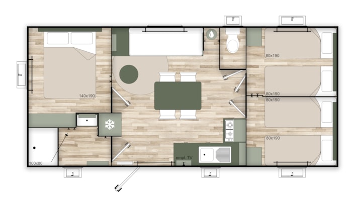 Mobil-Home Premium Trendy 33M² - 3 Chambres + Terrasse Couverte + Clim + Tv