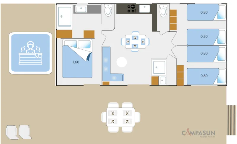 Taos Luxe 40M2 Terrasse Couverte + Jacuzzi Privatif - 6 Pers / 2 Sdb - A/C + Kit Linge Inclus
