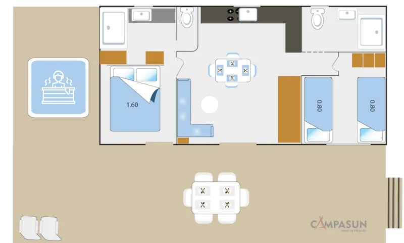 Taos Luxe 35M2 Terrasse Couverte + Jacuzzi Privatif - 4 Pers - 2 Sdb - A/C - Kit Linge Inclus