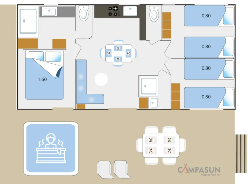 Taos Luxe 40M2 Terrasse Couverte + Jacuzzi Privatif - 6 Pers / 2 Sdb - A/C + Kit Linge Inclus