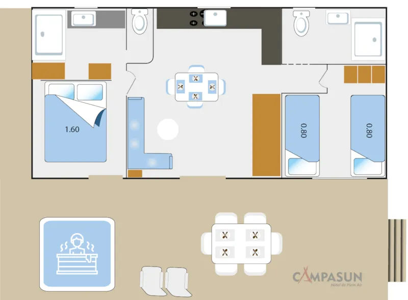 Taos Luxe 35M2 Terrasse Couverte + Jacuzzi Privatif - 4 Pers - 2 Sdb - A/C - Kit Linge Inclus