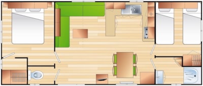 Eden air-conditioned mobile home Super Sélénia 36m² Semi-covered terrace 27 m² 2 bedrooms