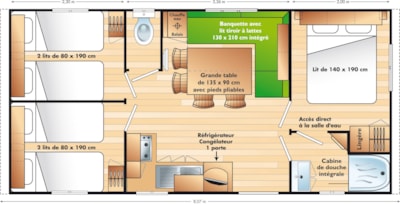 Air-conditioned Titeuf or Bandit Titania mobile home, 3 bedrooms, 32 m² + 18 m² semi-covered terrace
