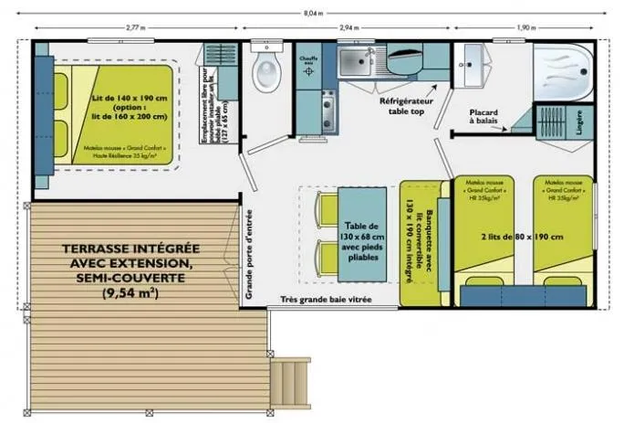 Mh Loggia Climatisé Tam 2 Ch - 25M²  Terrasse Intégrée Avec Extension Semi Couverte 9.54M²