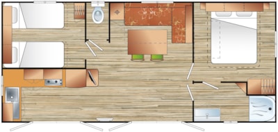 Câline Riviera mobile home, 34 m² with semi-covered terrace (22.50 m²) - 2 bedrooms