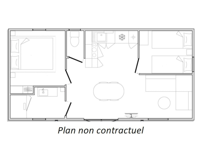 Mobil-Home Pacifique 25M² (2 Chambres) + Terrasse Couverte