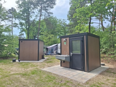 Camping site with private restroom facilities for people with disabilities