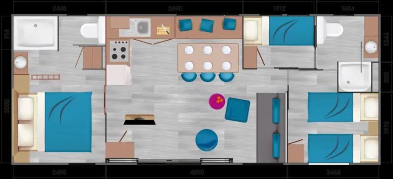 Mobil-Home Premium 3 Ch. Spa- Clim-Tv-Lave-Vaisselle-2Sdb.