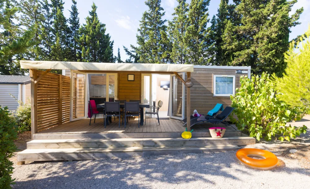 Mietunterkunft - Mobilheim Premium 3-Bett. Clim-Tv-Geschirrspüler. - Sites et Paysages Camping La Pinède
