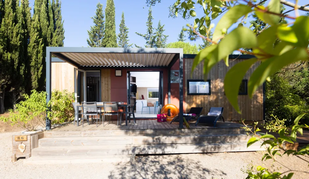 Mietunterkunft - Mobilheim Premium 3-Bett. Spa-Clim-Tv-Geschirrspüler-2 Duschräume. - Sites et Paysages Camping La Pinède