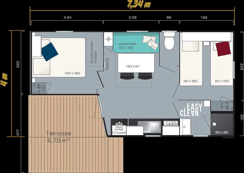 Mobil-Home Confort 22M² 2 Chambres + Terrasse Semi-Couverte Sur Pilotis