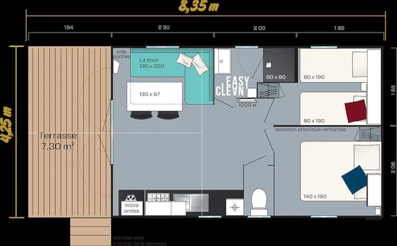 Mobil-Home Standard 24M² 2 Chambres + Terrasse Semi-Couverte Sur Pilotis