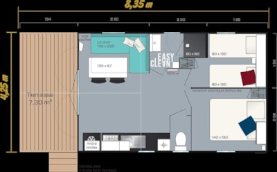 Mobil-home Standard 24m² 2 bedrooms + Half-covered terrace on piles