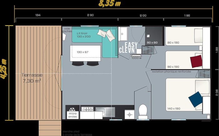 Mobil-Home Confort 24M² 2 Chambres + Terrasse Semi-Couverte Sur Pilotis