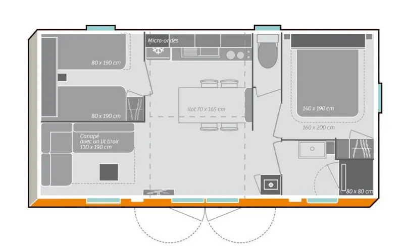 Mobil-Home Confort 28M² 2 Chambres + Terrasse Sur Pilotis