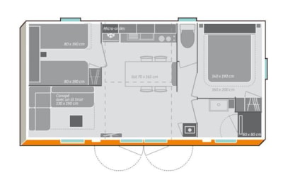 Mobil-home Confort 28m² 2 bedrooms + terrace on piles