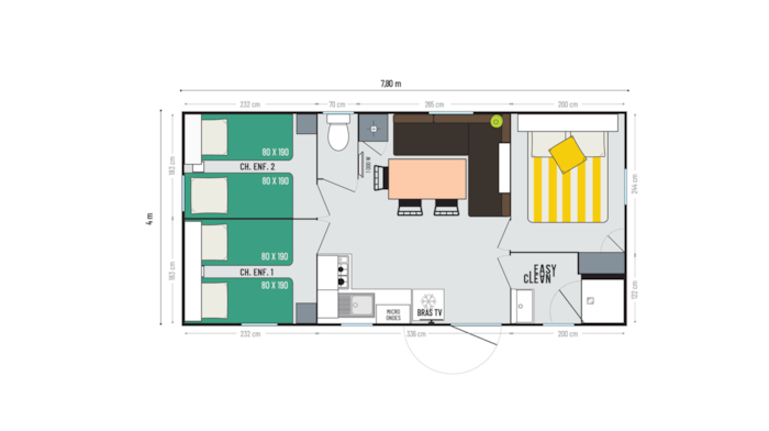 Mobil-Home Confort 27M² 3 Chambres + Terrasse Sur Pilotis