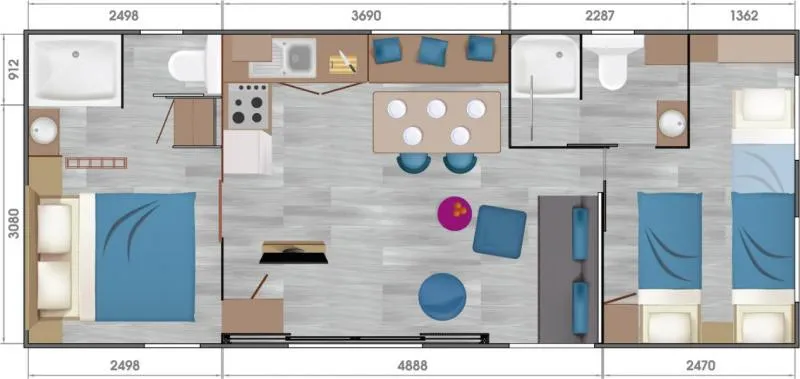 Mobil-Home Taos Premium Luxe 40M² (2Ch-4/6 Pers.) + 2 Sdb + Terrasse Sur Pilotis + Clim + Tv + Lv
