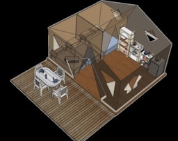 Location - Tente Lodge Du Trappeur Standard - 32M² (2 Chambres) Dont Terrasse Couverte - Sans Sanitaires Privés - Flower Camping Les 3 Ours