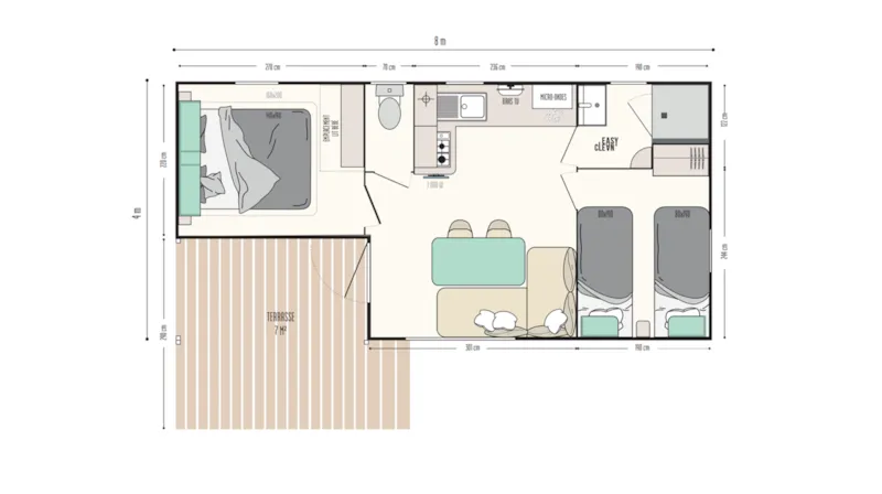 Mobil-Home 25M² Premium  (2Ch-4Pers) Dont Terrasse Semi-Couverte + Tv + Lv + Bbq