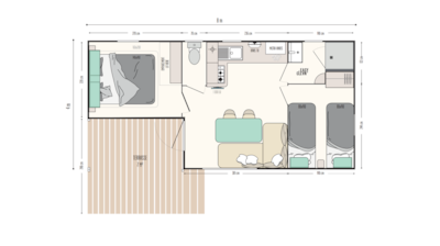 Mobile home 25m² Premium - 2 bedrooms + half-covered terrace  + TV + dishwasher + BBQ