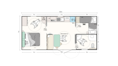 Mobil Home Confort 27m² 2 bedrooms adapted to the people with reduced mobility + terrace + TV
