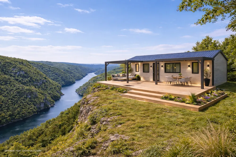 Location - Mobil-Home Brezons Premium  41M2 - Climatisé (4Ch 8 Pers) 2 Sdb - Vue Lac - Flower Camping Le Belvédère - Auvergne - Cantal