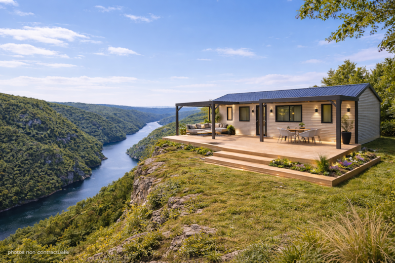 Stacaravan BREZONS Premium 41m2 - Airconditioning (4bed 8 pers) 2 badkamers - Uitzicht op het meer