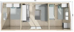 Location - Mobil Home Elite Toile & Bois 21M² - 2 Chambres - Sans Sanitaires Formule Hôtelière - Camping Les Peupliers