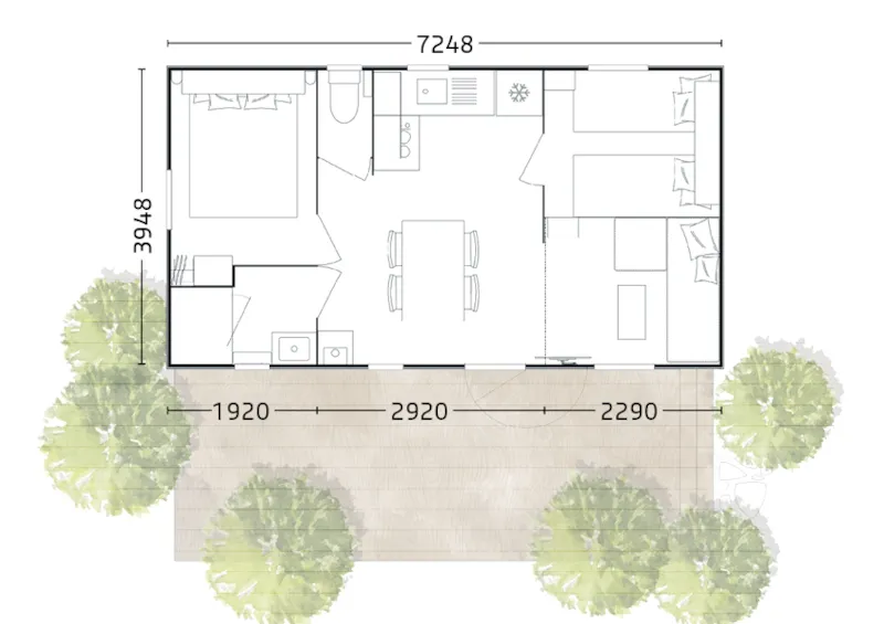 Mobil Home Modulo 27M² - 2 Chambres Formule Hôtelière