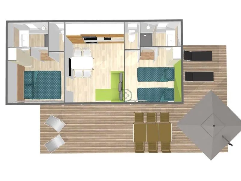 Mobil-Home Premium 32M² (2 Chambres) + Terrasse 38M² + Tv + Lv + Bbq + 2Sdb