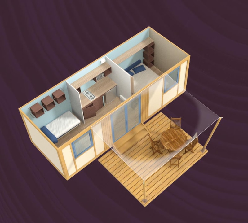 Mobilodge CORFOU 15.20m² + terrasse couverte 9.40m² ( sans sanitaires privatifs) - idéal pour 2 - 1/4 Pers.