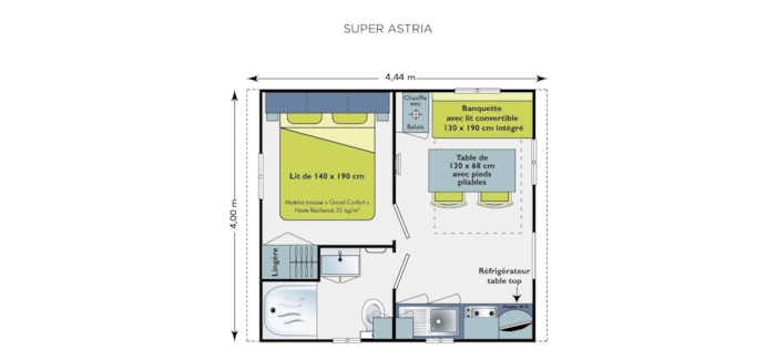 Mobilhome Super Astria 16.1M² - 1 Chambre