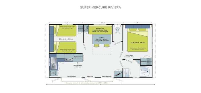 Mobilhome Super Mercure 27.5M² - 2 Chambres