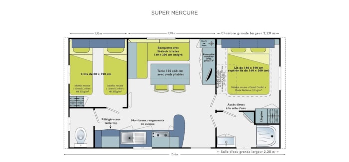 Mobilhome Super Mercure 27.5M² - 2 Chambres