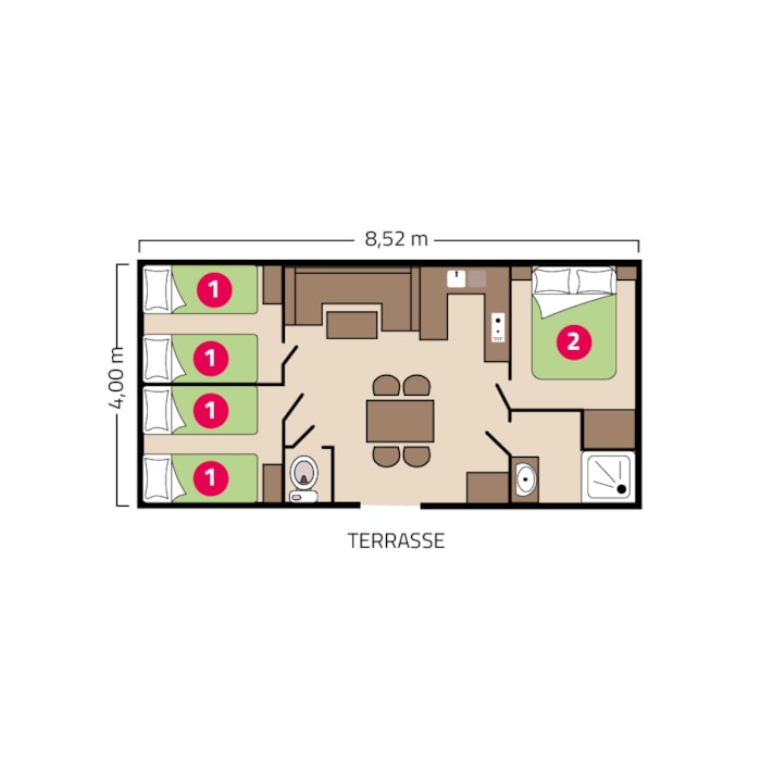 Mobil-Home Famille - 34M2 - 3 Chambres