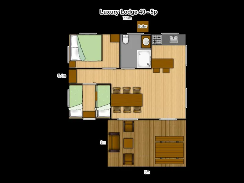 Tente Luxury Lodge Premium 40M² - 2 Chambres + Terrasse Couverte  + Tv