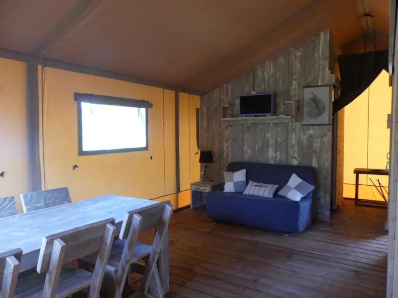 Tente Woody Premium 38M² - 2 Chambres + Terrasse Couverte + Tv