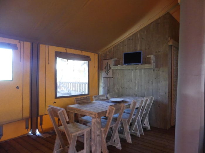 Tente Luxury Lodge Premium 40M² - 2 Chambres + Terrasse Couverte  + Tv