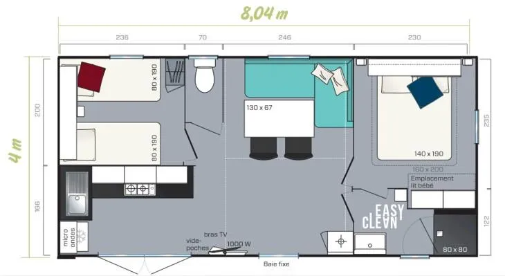 Mobil Home Premium 29M² - 2 Chambres + Terrasse Semi-Couverte + Lave Vaisselle + Tv