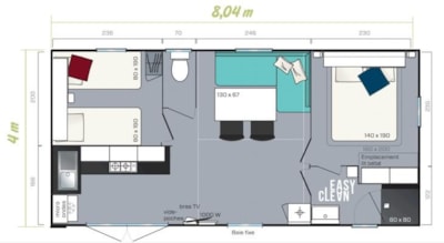 Mobile home Premium 29m² - 2 bedrooms + Half-covered terrace + dishwasher + TV