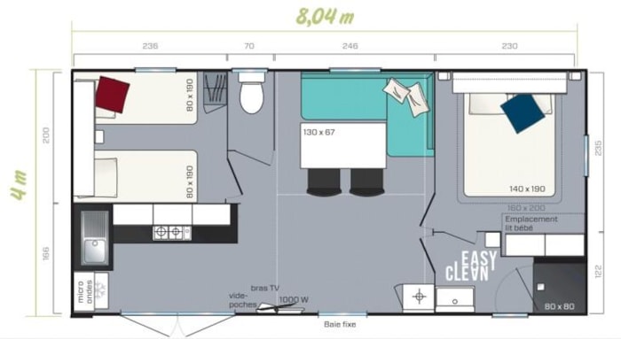 Mobil Home Premium 29M² - 2 Chambres + Terrasse Semi-Couverte + Lave Vaisselle + Tv