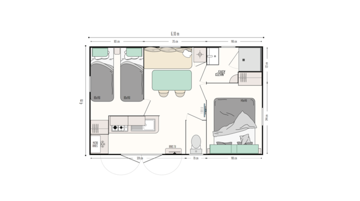 Mobil-Home Confort 22M² - 2 Chambres - Terrasse Semi-Couverte +Tv