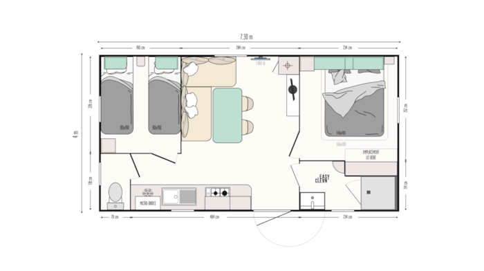 Mobil Home Confort 27M² - 2 Chambres + Terrasse Semi-Couverte + Tv